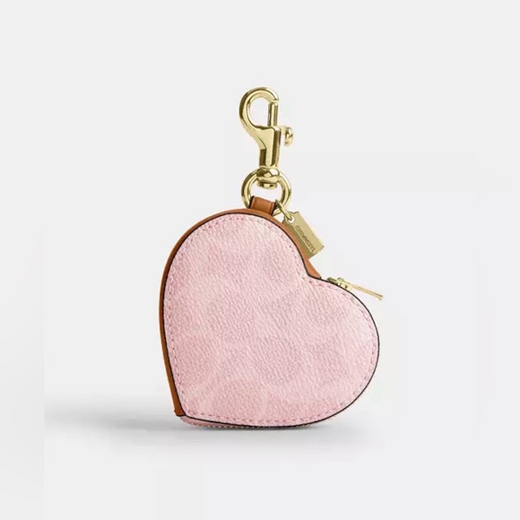 Coach Accessories - Coach Powder Pink Heart Bag Charm In Signature Canvas